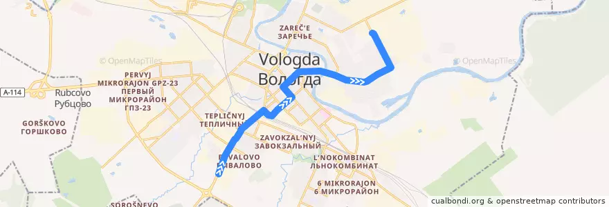 Mapa del recorrido Автобус №6: Больничный комплекс - Дальняя de la línea  en ヴォログダ管区.