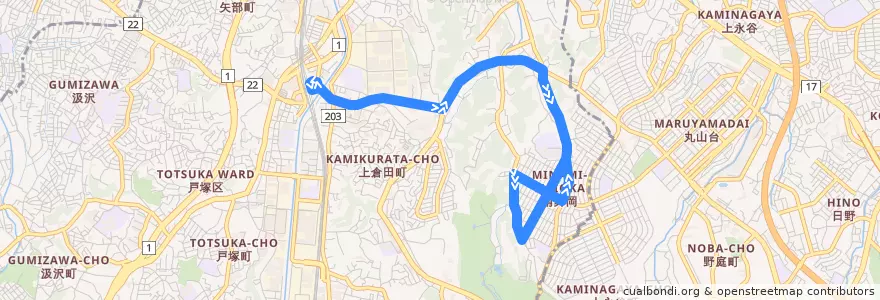 Mapa del recorrido 江ノ電 戸塚～舞岡台循環 de la línea  en 요코하마시.