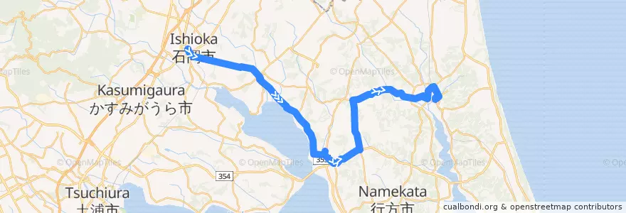 Mapa del recorrido 関鉄グリーンバス 石岡駅⇒小川駅⇒新鉾田駅（かしてつバス） de la línea  en 이바라키현.