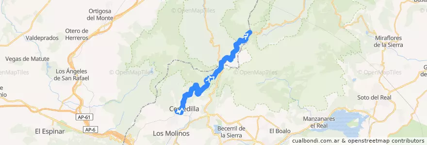 Mapa del recorrido C-9. Cercedilla → Cotos de la línea  en Spagna.