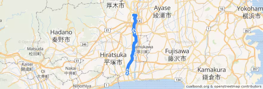 Mapa del recorrido 平塚53系統 de la línea  en Kanagawa Prefecture.