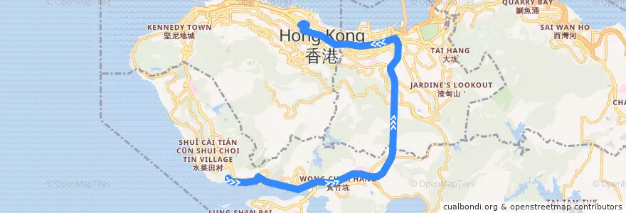 Mapa del recorrido Bus 70 (Wah Kwai Estate - Central (Exchange Square)) de la línea  en 香港島 Hong Kong Island.