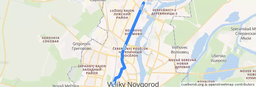 Mapa del recorrido Троллейбус №2 de la línea  en Veliky Novgorod.