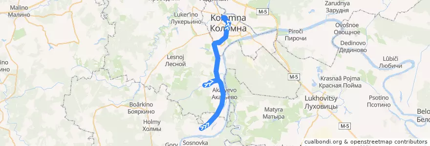 Mapa del recorrido Автобус: № 34 Заезд в Апраксино «Белые Колодези – Апраксино – Коломна (Старая Коломна)» de la línea  en Коломенский городской округ.