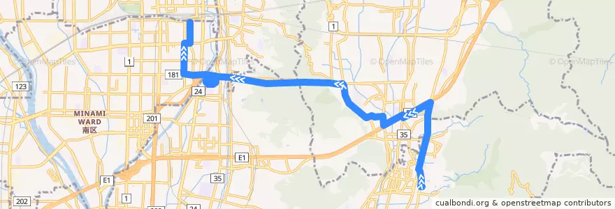 Mapa del recorrido 京都醍醐寺ライン 醍醐寺=>京都駅八条口 de la línea  en 京都市.