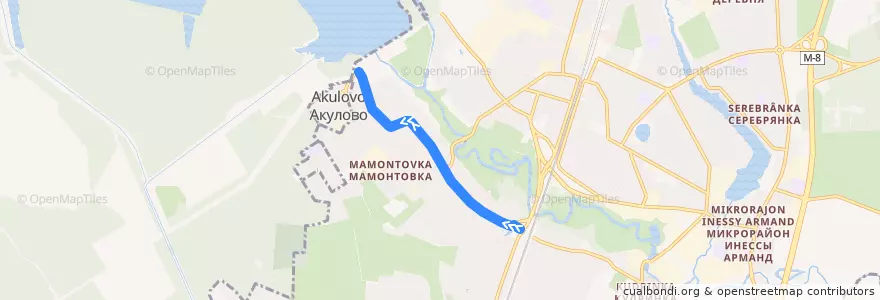Mapa del recorrido Автобус 8: Платформа Мамонтовская => Акулово de la línea  en Пушкинский городской округ.