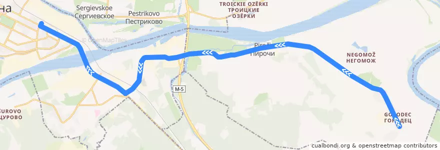 Mapa del recorrido Автобус: № 32 «Городец – Коломна (Голутвин)» de la línea  en Коломенский городской округ.