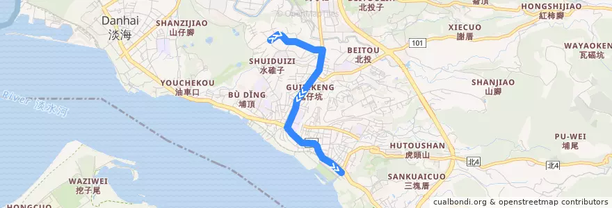 Mapa del recorrido 新北市 紅39 新春街-捷運淡水站 (往程) de la línea  en 淡水區.