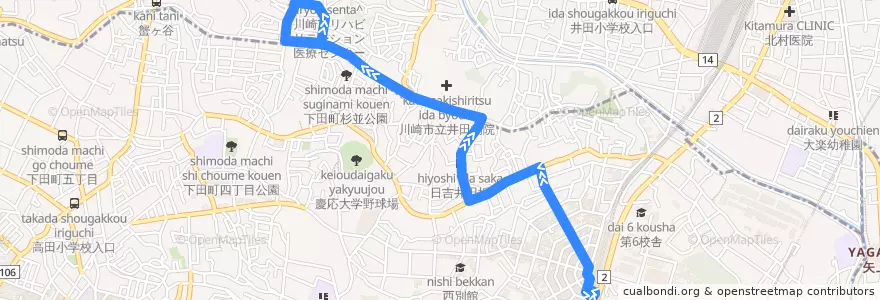 Mapa del recorrido さくらが丘線 de la línea  en 横浜市.