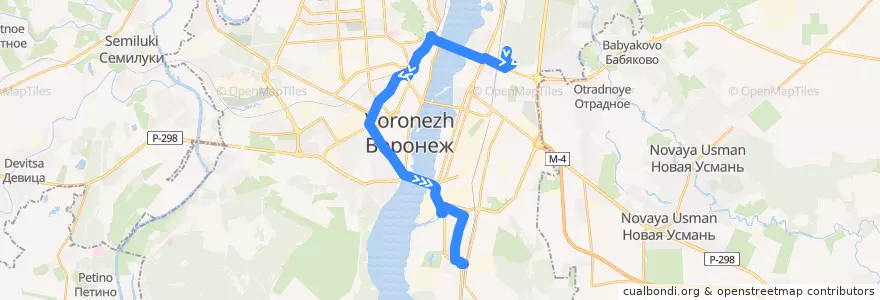 Mapa del recorrido Автобус №26А: Роддом №4 (конечная) - Завод ГОО de la línea  en городской округ Воронеж.