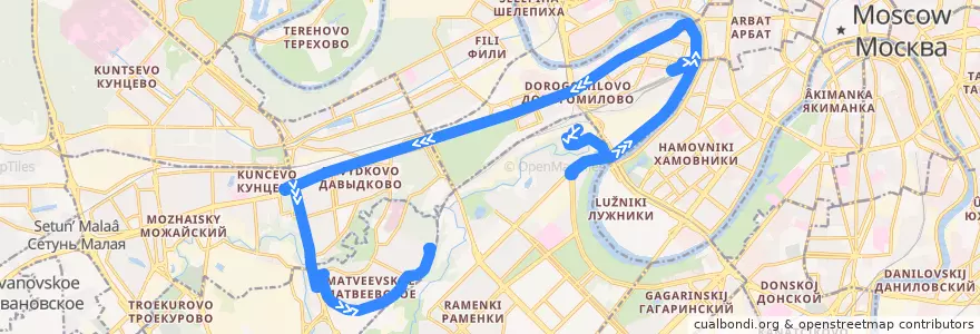 Mapa del recorrido Автобус 91: 4-й Сетуньский проезд - Матвеевское de la línea  en Западный административный округ.