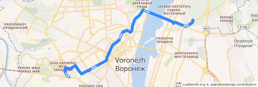 Mapa del recorrido Автобус №120: Юго-Западный рынок - Больница Электроника de la línea  en Voronezh.