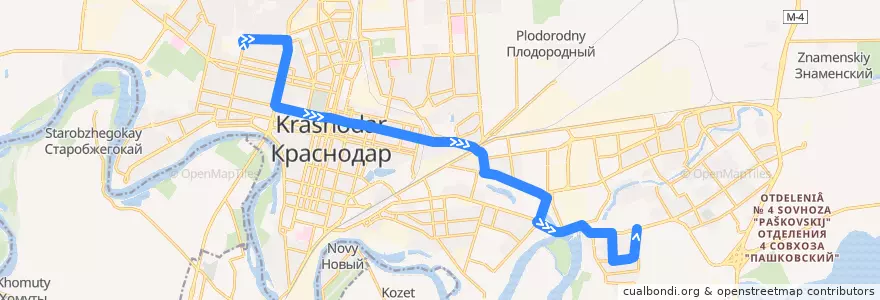 Mapa del recorrido Троллейбус №13: Бальнеолечебница - микрорайон Гидростроителей, улица Благоева de la línea  en Krasnodar Municipality.