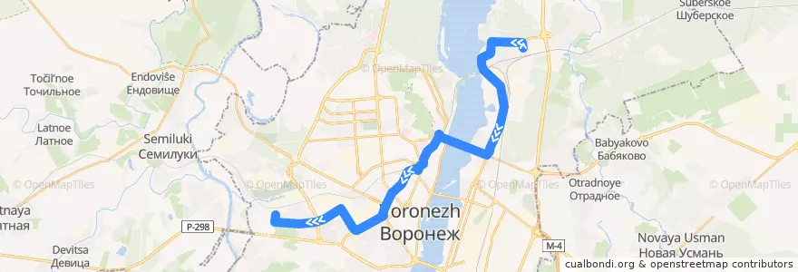 Mapa del recorrido Автобус №10А: Центр реабилитации - Перхоровича de la línea  en городской округ Воронеж.