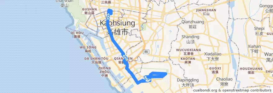 Mapa del recorrido 12A(往程) de la línea  en 高雄市.