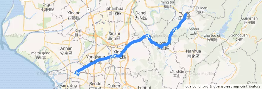 Mapa del recorrido 綠幹線(往玉井_往程) de la línea  en 台南市.