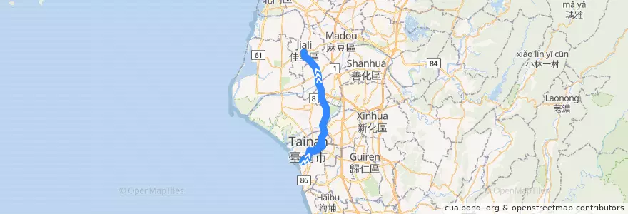 Mapa del recorrido 藍幹線(往佳里_往程) de la línea  en تاينان.