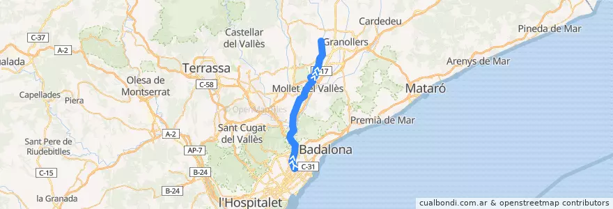 Mapa del recorrido 302 Barcelona - Lliçà d'Amunt de la línea  en Барселона.