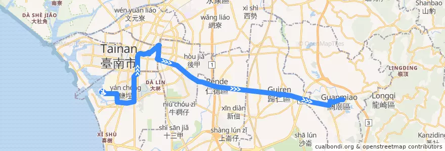 Mapa del recorrido 紅幹線(往關廟_往程) de la línea  en 臺南市.