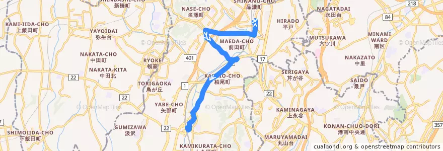 Mapa del recorrido 戸塚33系統 de la línea  en 戸塚区.