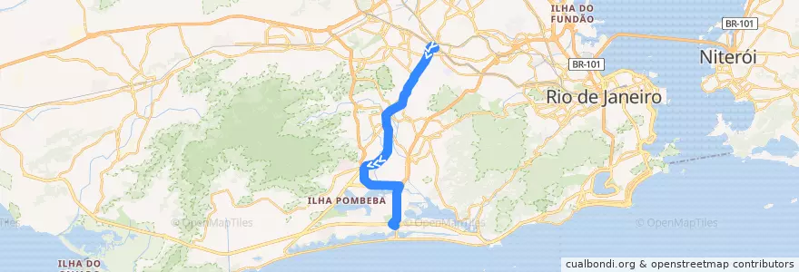Mapa del recorrido BRT 35 - Madureira → Alvorada de la línea  en Rio de Janeiro.
