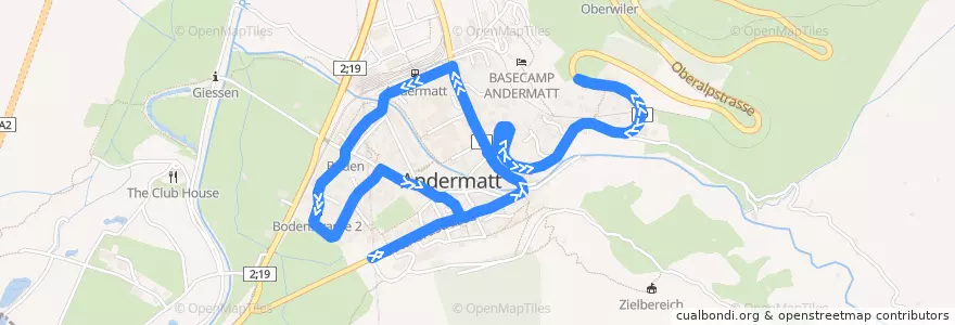 Mapa del recorrido Dofbus Andermatt de la línea  en Andermatt.