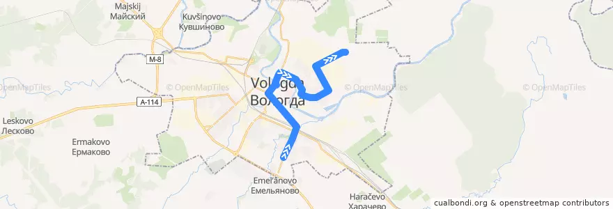 Mapa del recorrido Автобус №9: Архангельская - Доронино de la línea  en ヴォログダ管区.
