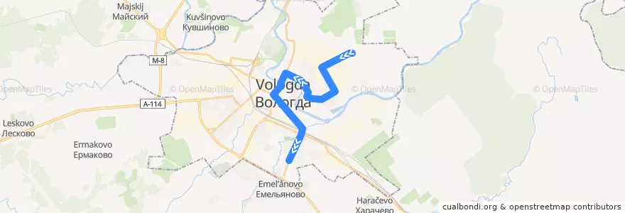 Mapa del recorrido Автобус №9: Доронино - Архангельская de la línea  en городской округ Вологда.