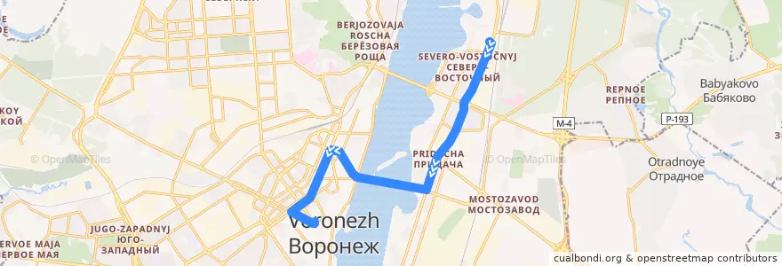 Mapa del recorrido Троллейбус №8: Школа - ВГУ de la línea  en городской округ Воронеж.