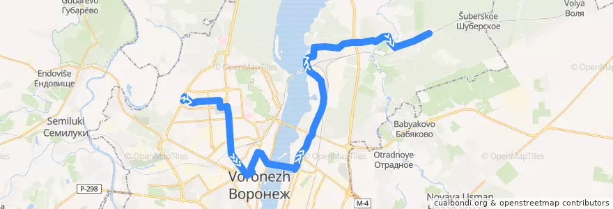 Mapa del recorrido Автобус №90: Антонова-Овсеенко - Станция Дубовка de la línea  en городской округ Воронеж.