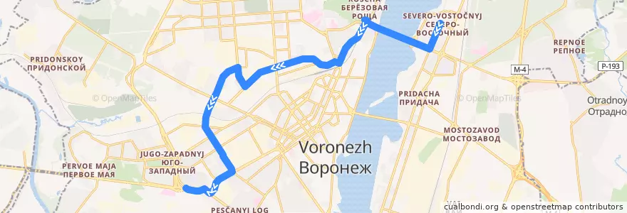 Mapa del recorrido Автобус №66: Перевёрткина - Юго-Западный рынок de la línea  en городской округ Воронеж.