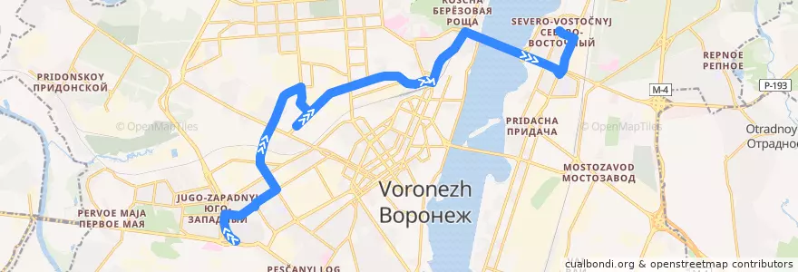 Mapa del recorrido Автобус №66: Юго-Западный рынок - Перевёрткина de la línea  en городской округ Воронеж.