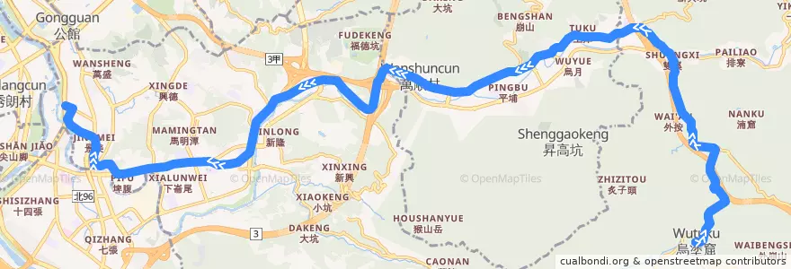 Mapa del recorrido 新北市 666烏塗窟線 捷運景美站-烏塗窟 (返程) de la línea  en Nouveau Taipei.