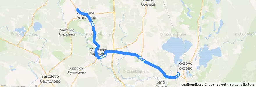 Mapa del recorrido Автобус № 491: ж/д станция Токсово => Агалатово de la línea  en Всеволожский район.
