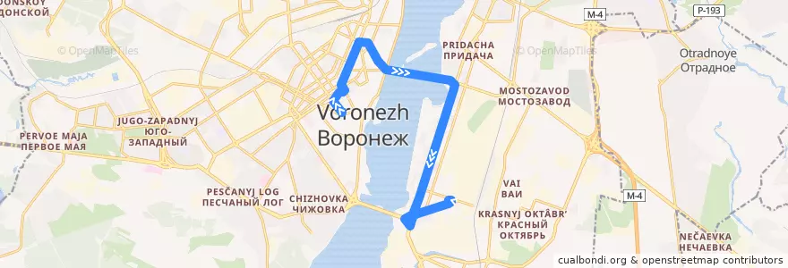 Mapa del recorrido Троллейбус №4: ВГУ - ВАСО de la línea  en городской округ Воронеж.