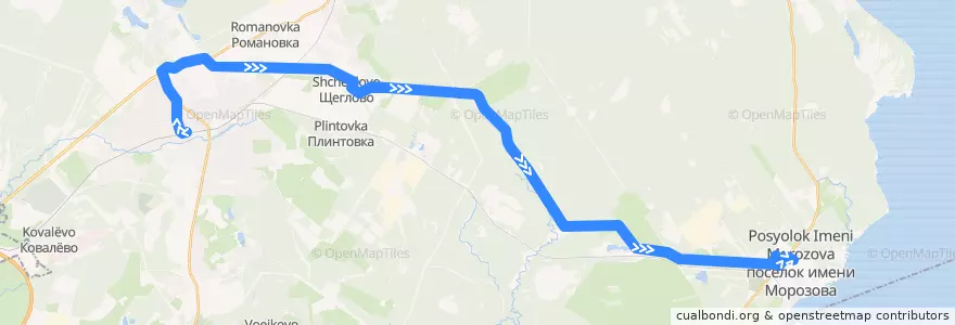 Mapa del recorrido Автобус № 512: ж/д платформа "Всеволожская" => посёлок имени Морозова de la línea  en Всеволожский район.