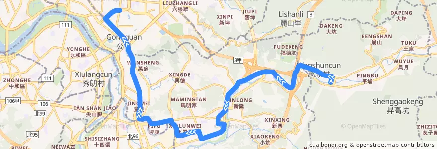 Mapa del recorrido 臺北市 251 東南科大-公館 (往程) de la línea  en Taipei.