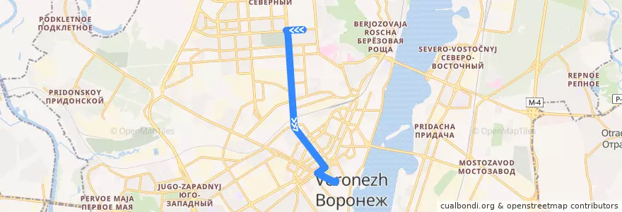 Mapa del recorrido Троллейбус №7: ЖК "Острова" - ВГУ de la línea  en городской округ Воронеж.