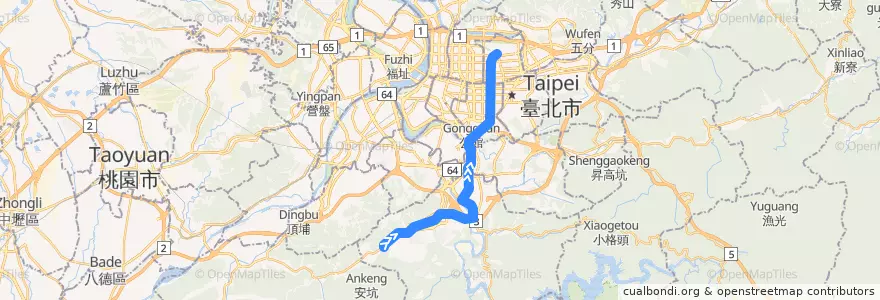Mapa del recorrido 新北市 906 錦繡-松山機場 (往程) de la línea  en تايبيه الجديدة.