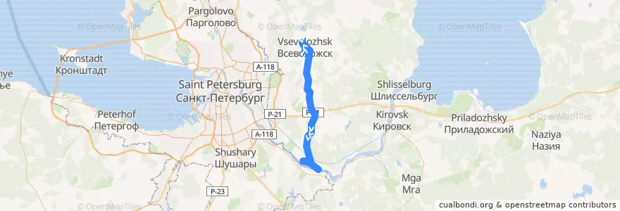 Mapa del recorrido Автобус № 603: ж/д платформа "Всеволожская" => посёлок имени Свердлова de la línea  en Всеволожский район.