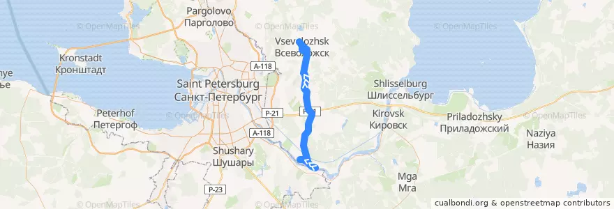 Mapa del recorrido Автобус № 603: Красная Звезда => ж/д платформа "Всеволожская" de la línea  en Всеволожский район.