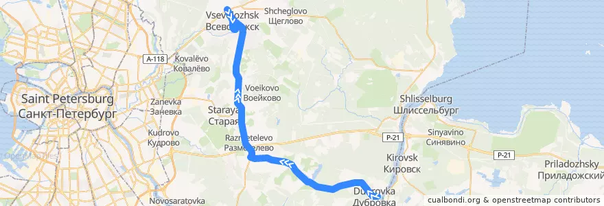 Mapa del recorrido Автобус № 604: Невская Дубровка => ж/д платформа "Всеволожская" de la línea  en Всеволожский район.