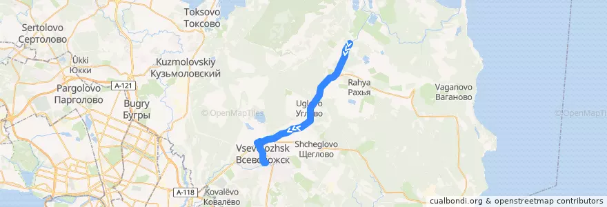Mapa del recorrido Автобус № 607: Лепсари => ж/д платформа "Всеволожская" de la línea  en Всеволожский район.