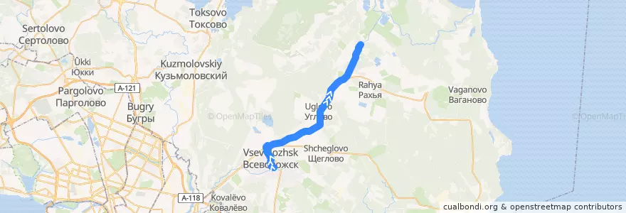 Mapa del recorrido Автобус № 607: ж/д платформа "Всеволожская" => Лепсари de la línea  en Всеволожский район.