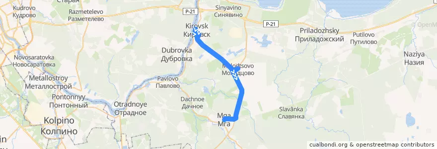 Mapa del recorrido Автобус № 572: Кировск => Мга de la línea  en Кировский район.