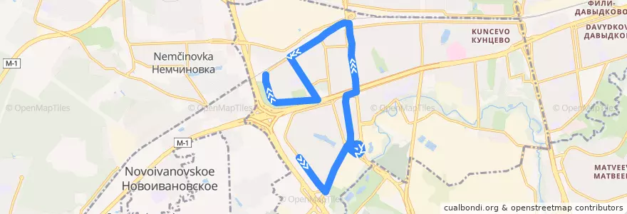 Mapa del recorrido Автобус №180: Беловежская улица - 66-й квартал Кунцева de la línea  en Можайский район.