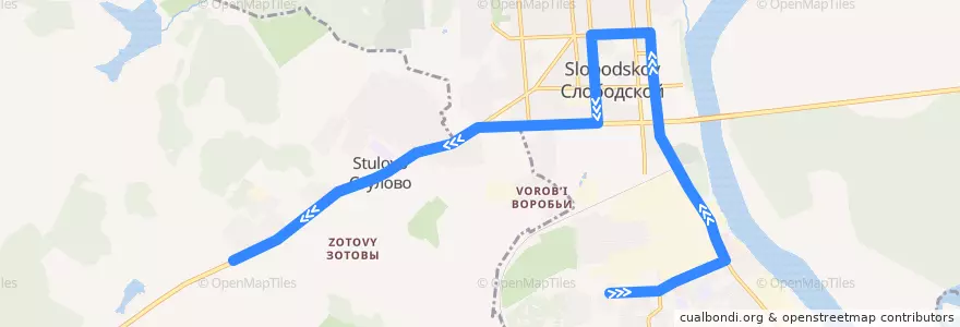 Mapa del recorrido Автобус № 2: Второй поселок - ПМК 14 de la línea  en Слободской район.