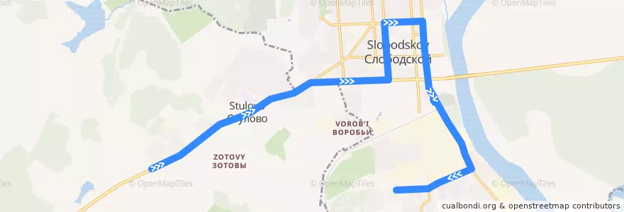 Mapa del recorrido Автобус № 2: ПМк 14 - Второй поселок de la línea  en スロヴォツコイ地区.