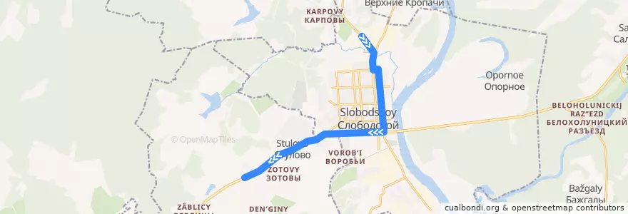 Mapa del recorrido Автобус № 7: Пестовы - ПМК 14 de la línea  en Слободской район.