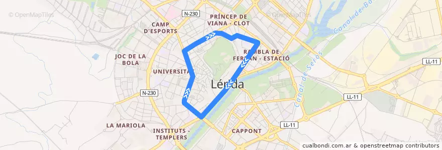 Mapa del recorrido Interior de la línea  en Lleida.